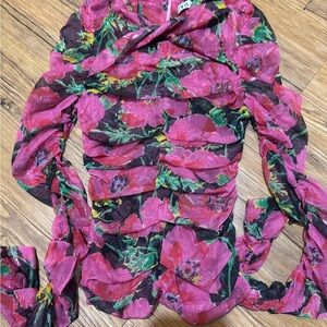 Zara Pink Floral Mesh Blouse